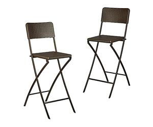 Relaxdays Sgabello Alto Pieghevole, Set da 2, H: 78 cm, Sedia da Bar con Schienale e Poggiapiedi, Aspetto Rattan Marrone