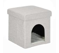 Relaxdays Sgabello beige con cuccia per gatti