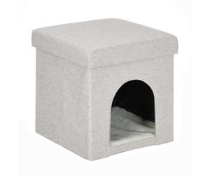 Relaxdays Sgabello beige con cuccia per gatti