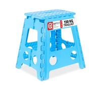 Relaxdays Sgabello Pieghevole, Sgabellino Antiscivolo con Un Gradino e Manico, Fino a 120 kg, 39 x 38,5 x 32 cm, Celeste