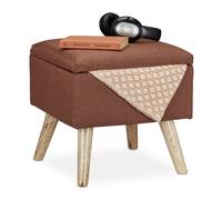 Relaxdays Sgabello con Contenitore, Rivestimento in Lino Sintetico, Gambe in Legno e Coperchio, HLP 40x40x40 cm, Marrone