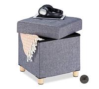 Relaxdays Sgabello con Contenitore, Imbottitura Morbida, Trapuntata, con Fodera di Stoffa HLP: 40 x 38 x 38 cm, Grigio