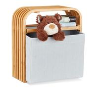 Relaxdays Sgabello contenitore pouf portaoggetti design in legno di bambù piccola seduta da ingresso beige