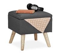 Relaxdays Sgabello con Contenitore, Rivestimento in Lino Sintetico, Gambe in Legno e Coperchio, 40x40x40 cm, Grigio