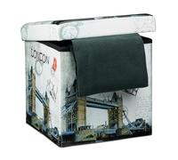 Relaxdays Sgabello Contenitore, 38x38x38 cm, Pouf Portaoggetti, London, Pelle Finta, Coperchio Imbottito, Multicolore, Set da 1 pz