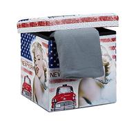 Relaxdays Sgabello Contenitore, 38x38x38 cm, Pouf Portaoggetti, Marilyn, Pelle Finta, Coperchio Imbottito, Multicolore, Fibra di Legno, Set da 1 pz