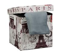 Relaxdays Sgabello Contenitore, 38x38x38 cm, Pouf Portaoggetti, Parigi, Pelle Finta, Coperchio Imbottito, Multicolore, Set da 1 pz