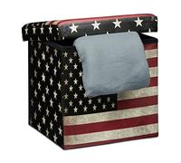 Relaxdays Sgabello Contenitore, 38x38x38 cm, Pouf Portaoggetti, USA, Pelle Finta, Coperchio Imbottito, Multicolore