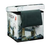 Relaxdays Sgabello Contenitore, 38x38x38 cm, Pouf Portaoggetti, London, Pelle Finta, Coperchio Imbottito, Multicolore, Set da 1 pz