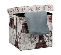 Relaxdays Sgabello Contenitore, 38x38x38 cm, Pouf Portaoggetti, Parigi, Pelle Finta, Coperchio Imbottito, Multicolore, Set da 1 pz