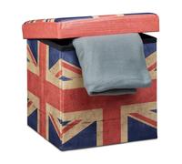 Relaxdays Sgabello Contenitore, 38x38x38 cm, Pouf Portaoggetti, UK, Pelle Finta, Coperchio Imbottito, Multicolore, Set da 1 pz