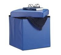Relaxdays Sgabello, Coperchio, Pouf Contenitore, Poggiapiedi, in finta pelle, H x L x P: 38 x 38 x 38 cm ca Blu, Tela, Multi Colore, 1 pz