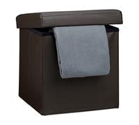 Relaxdays Sgabello, Coperchio, Pouf Contenitore, Poggiapiedi, in finta pelle, H x L x P: 38 x 38 x 38 cm ca. Marrone, Acrilico, 1 pz