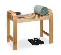 Relaxdays Sgabello da Bagno, con Maniglie, Portatile, HxLxP: 54 x 65 x 33 cm, Panchetta in bambù Marrone Chiaro