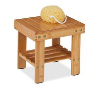 Relaxdays Sgabello da Bagno con Ripiano, Mobiletto in bambù, 26 x 27 x 22,5 cm,