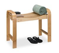 Relaxdays Sgabello da Bagno, con Maniglie, Portatile, HxLxP: 54 x 65 x 33 cm, Panchetta in bambù Marrone Chiaro