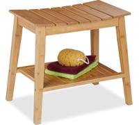 Relaxdays Sgabello da Bagno con Ripiano, Mobiletto in bambù, 45 x 51,5 x 34 cm, Sgabellino per Corridoio, Marrone Chiaro
