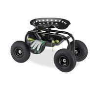 Relaxdays Sgabello per Giardinaggio & Officina, 150 kg, Regolabile, con Ruote, Sedia da Giardino con 4 Rotelline, Nero