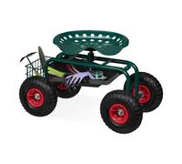 Relaxdays Sgabello Giardinaggio con Ruote, Carrello Portautensili Giardino e Officina, Regolabile, 150kg, Acciaio, Verde, Gomma, 54 x 42 x 81 cm
