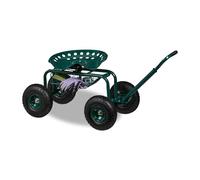 Relaxdays Sgabello Giardinaggio con Ruote, Carrello Portautensili Giardino, Altezza Regolabile, 150 kg, Acciaio, Verde, 54 x 43 x 82 cm