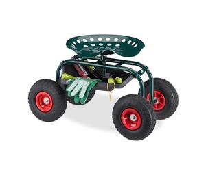 Relaxdays Sgabello Giardinaggio con Ruote, Carrello Portautensili Giardino e Officina, Regolabile, 150kg, Acciaio, Verde, Gomma, HLP: 45-54 x 42 x 81 cm