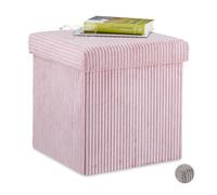 Relaxdays Pouf, Pieghevole, Sgabello Imbottito con Contenitore, Quadrato, con Coperchio, HxLxP: 38 x 38 x 38 cm, Rosa