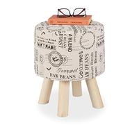 Relaxdays Sgabello Imbottito caffè, Gambe in Legno, Poggiapiedi Basso, Design Shabby Chic, HxD: 38 x 32 cm, Crema, 1 pz