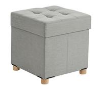 Relaxdays Sgabello Imbottito Effetto Lino, Gambe in Legno, Grigio Chiaro, 38x38x38 cm