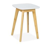 Relaxdays Sgabello in bambù per Cucina, Bagno e Salotto, HxLxP: 46 x 33 x 33 cm, Sgabellino per Piante, Bianco Naturale