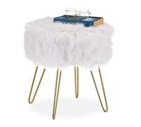 Relaxdays Sgabello in finta pelle, Struttura in Metallo, Rotondo, Soffice, Elegante, HxD: 40 x 38 cm, Bianco/Oro, pannelli MDF, acciaio, felpa, 1 pz