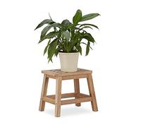 relaxdays Sgabello in Legno, Poggiapiedi Naturale, Colonna Portavasi, Tavolino Basso, HLP: 25,5x29,5x22 cm, Marrone