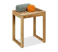 Relaxdays, Sgabello in Legno da Bagno, Sgabellino Multiuso Cucina, Tavolino da Divano, HxLxP: 46 x 40 x 30 cm, Naturale
