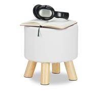 Relaxdays Sgabello In Finta Pelle, Imbottito, A 4 Gambe, Poggiapiedi Liscio, Rotondo, Decorativo, Bianco, Hxd: 30 x 31 cm