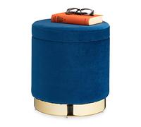 Relaxdays Sgabello in Velluto, Rotondo, Elegante Poggiapiedi Imbottito, Base Dorata, Pouf Moderno, H x D: 41,5 x 37, Blu