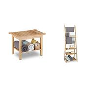 Relaxdays Sgabello, Mobiletto da Bagno in bambù, Ripiano, Alzatina, Pouf, in Le