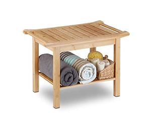 Relaxdays Sgabello, Mobiletto da Bagno in bambù, Ripiano, Alzatina, Pouf, in Legno, HxLxP: 45 x 66 x 40 cm, Naturale, bambú, 1 pz
