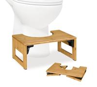 Relaxdays Sgabello per WC Bagno, Sgabellino Pieghevole da Toilette per Adulti, HxLxP: 18,5x43x27,5 cm, bambù, Naturale