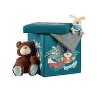 Relaxdays Sgabello pieghevole bambini, cesta porta-giochi, pouf contenitore, scatola con coperchio, HxLxP 38x38x38 cm, orso