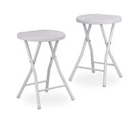 Relaxdays Sgabello Pieghevole Bastian, Forma Rotonda, Effetto Rattan, Resistente, HxLxP 45x32,5x29 cm, Bianco