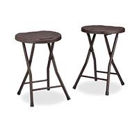 Relaxdays Sgabello Pieghevole Bastian, Forma Rotonda, Effetto Rattan, Resistente, HxLxP 45x32,5x29 cm, Marrone