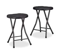 Relaxdays Sgabello Pieghevole Bastian, Forma Rotonda, Effetto Rattan, Resistente, HxLxP 45x32,5x29 cm, Nero