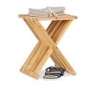 Relaxdays Sgabello pieghevole in bambù effetto naturale, basso salvaspazio richiudibile per bambini HLP: 42x32x27cm, beige