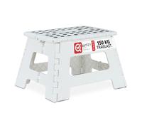 Relaxdays Sgabello Pieghevole M, Trasportabile, da Viaggio e Bagno, per Bambini, Fino 150 kg Plastica 22 cm, Bianco