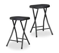 Relaxdays Sgabello Pieghevole, Set da 2, Sedia Campeggio Senza Schienale, Resiste Intemperie, 46 x 31 x 30 cm, Nero