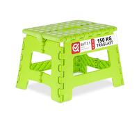 Relaxdays Sgabello Pieghevole, Sgabellino Antiscivolo con Un Gradino e Manico Fino a 120 kg, 22,5x32x25 cm, Verde Bianco, Gommapiuma