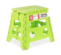 Relaxdays Sgabello Pieghevole, Sgabellino Antiscivolo con Un Gradino e Manico Fino a 120 kg, 32,5 x 37 x 30 cm, Verde, Gommapiuma