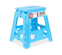 Relaxdays Sgabello Pieghevole, Sgabellino Antiscivolo con Un Gradino e Manico, Fino a 120 kg, 39 x 38,5 x 32 cm, Celeste