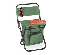 Relaxdays Sgabello Pieghevole, Sedia Portatile da Campeggio, da Pesca, Borsa Portaoggetti, Schienale, 60x35x35 cm, Verde