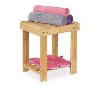 Relaxdays Sgabello Poggiapiedi in Bambù, fino a 100 kg, Appoggia Piedi Resistente Sgabellino 33,5 x 25 x 31 cm, Naturale