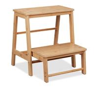 Relaxdays Sgabello Poggiapiedi in bambù, Fino a 100 kg, Pieghevole, 2 Scalini Appoggia Piedi, 48 x 45 x 51 cm, Naturale